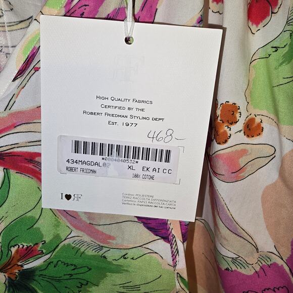 Robert Friedman Magda Floral Knee Length Dress Pullover Tunic Cotton Size XL NEW - Picture 4 of 8